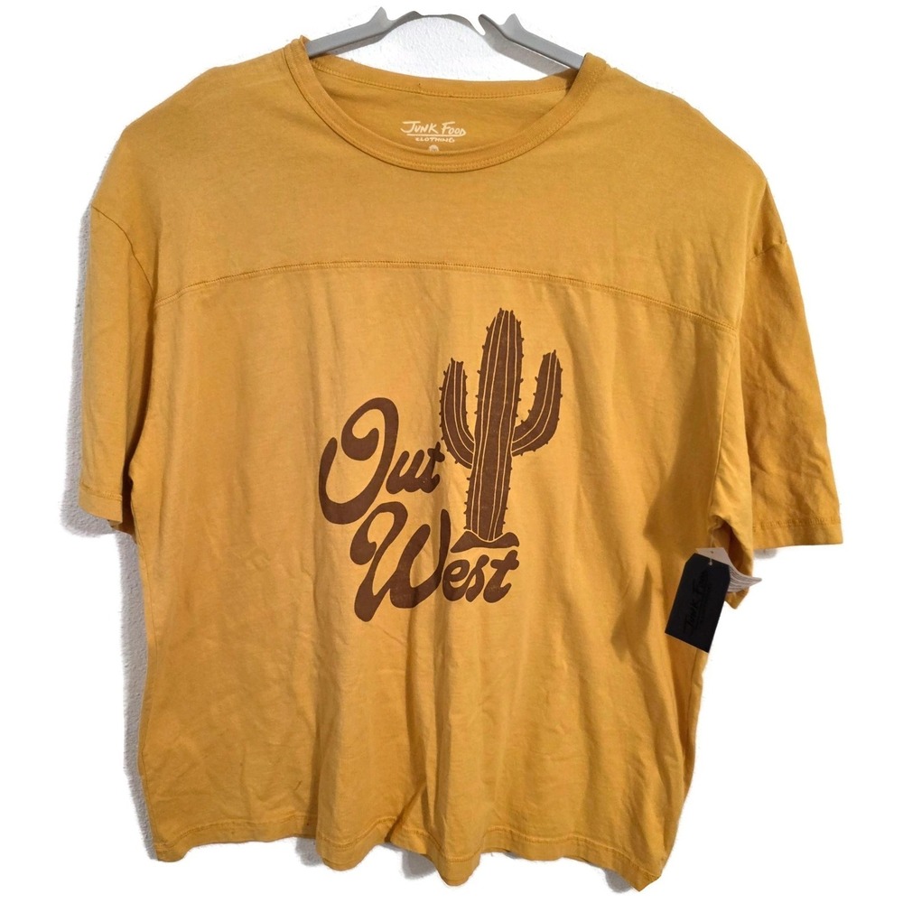 Junk Food Clothing Shirt Mens L/XL Yellow Out West Cactus Graphic Tee Western